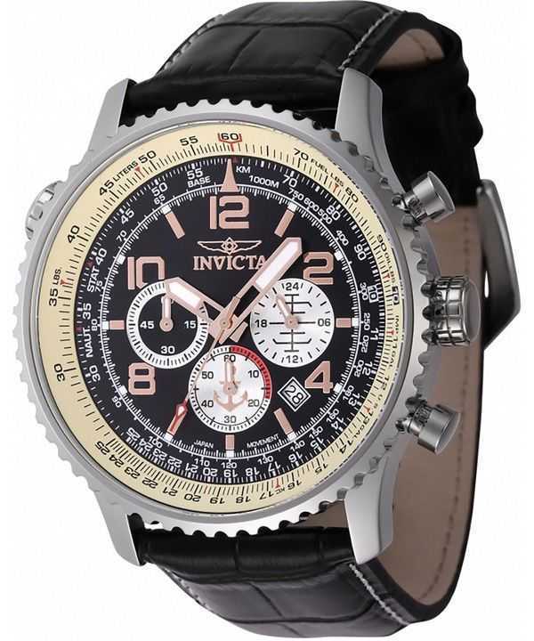 Orologio da uomo Invicta Ocean Voyage Chronograph cinturino in pelle quadrante nero al quarzo subacqueo 47255 200M