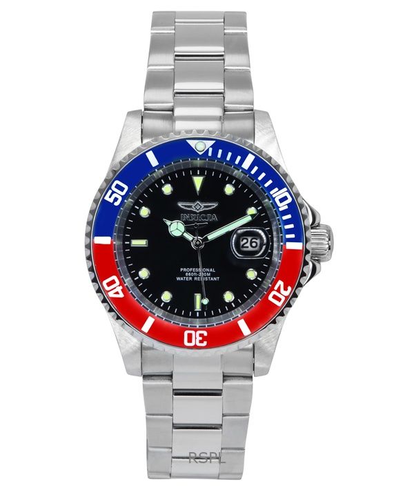 Orologio da uomo Invicta Pro Diver in acciaio inossidabile con quadrante nero e lunetta Pepsi al quarzo 47354 200M