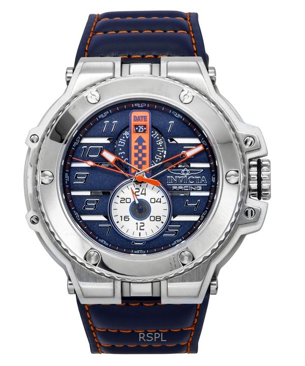 Orologio da uomo Invicta Racing Downforce GMT cinturino in pelle quadrante blu al quarzo 47378 200M