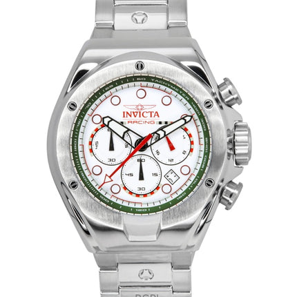 Orologio da uomo Invicta Racing Chronograph in acciaio inossidabile con quadrante bianco al quarzo 47746