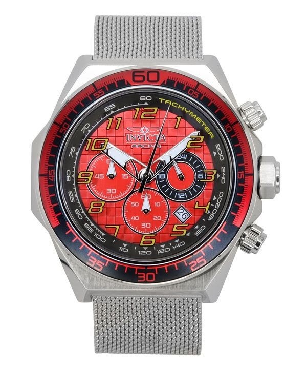 Orologio da uomo Invicta Racing Chronograph in acciaio inossidabile con quadrante rosso al quarzo 47900