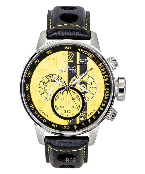 Orologio da uomo Invicta S1 Rally Chronograph GMT con cinturino in pelle, quadrante giallo e nero, al quarzo 48616, 100 m
