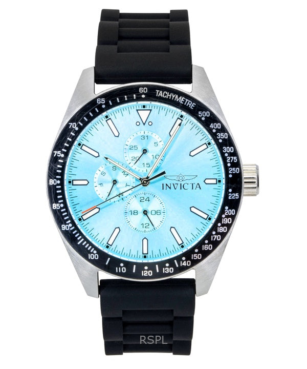 Orologio da uomo Invicta Aviator con cinturino in silicone e quadrante blu chiaro, al quarzo, 48856, 100 m