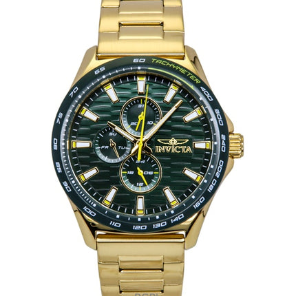 Orologio da uomo Invicta Racing in acciaio inossidabile color oro con quadrante verde al quarzo 48870