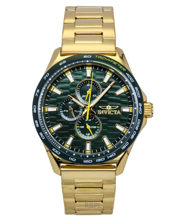 Orologio da uomo Invicta Racing in acciaio inossidabile color oro con quadrante verde al quarzo 48870