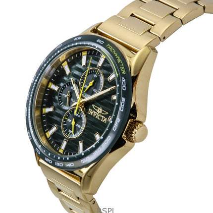 Orologio da uomo Invicta Racing in acciaio inossidabile color oro con quadrante verde al quarzo 48870