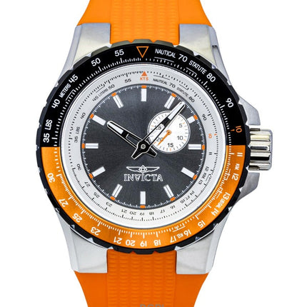 Orologio da uomo Invicta Aviator con cinturino in silicone arancione e quadrante color canna di fucile, al quarzo, 49721, 100 m