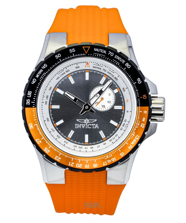 Orologio da uomo Invicta Aviator con cinturino in silicone arancione e quadrante color canna di fucile, al quarzo, 49721, 100 m