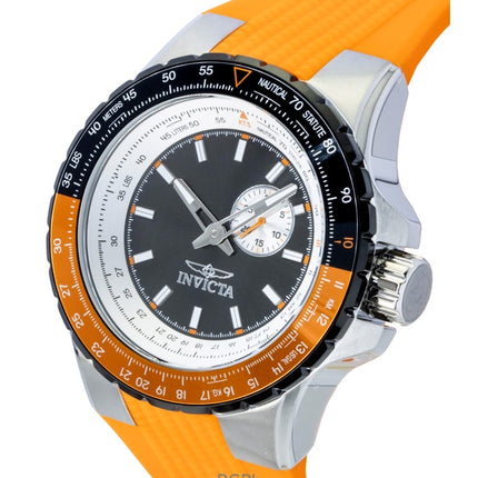Orologio da uomo Invicta Aviator con cinturino in silicone arancione e quadrante color canna di fucile, al quarzo, 49721, 100 m