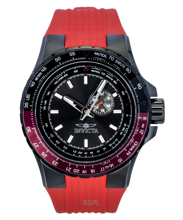 Orologio da uomo Invicta Aviator con cinturino in silicone rosso e quadrante color canna di fucile, al quarzo, 49724, 100 m