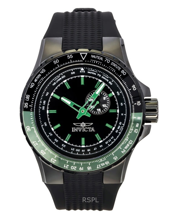 Orologio da uomo Invicta Aviator con cinturino in silicone nero e quadrante nero al quarzo 49731 100M