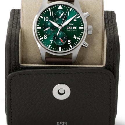 Orologio da uomo IWC Pilots Chronograph con cinturino in pelle e quadrante verde, automatico, IW378005, 100M