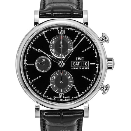 Orologio da uomo IWC Portofino Cronografo con cinturino in pelle e quadrante nero automatico IW391029