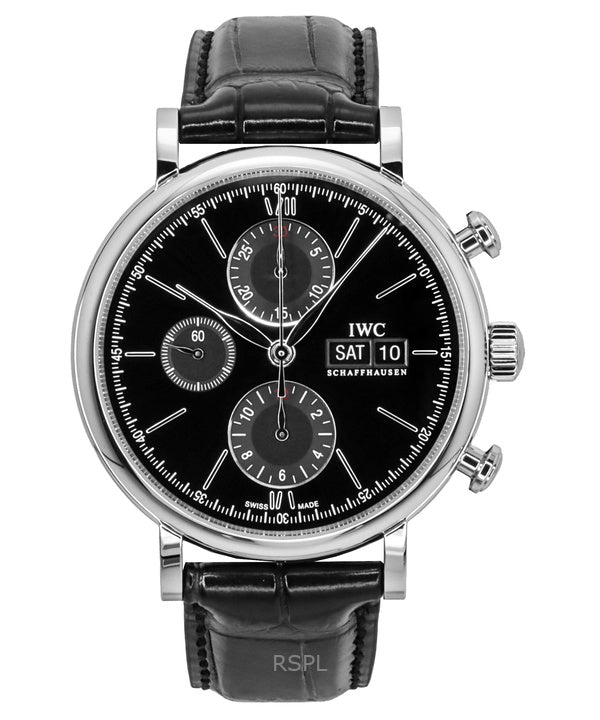 Orologio da uomo IWC Portofino Cronografo con cinturino in pelle e quadrante nero automatico IW391029