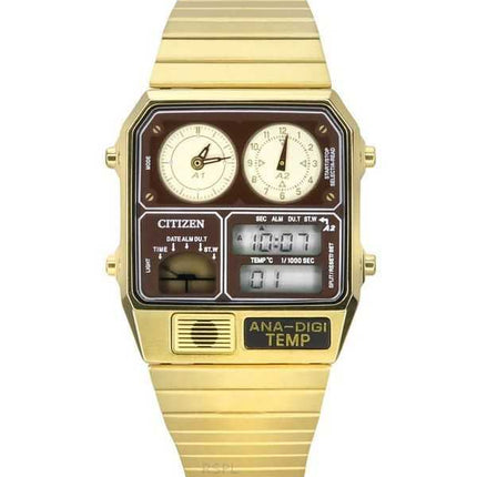 Orologio da uomo Citizen Reproduction Model Analog Digital Chronograph Gold Tone Stainless Steel Brown Dial Quartz JG2103-72X