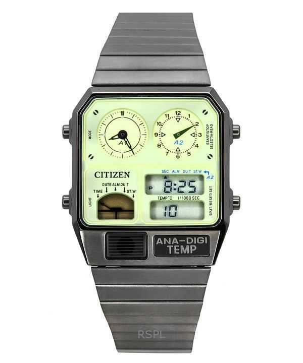 Orologio da uomo Citizen Analog Digital Dual Time in acciaio inossidabile con quadrante verde al quarzo JG2147-85X