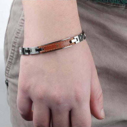 Bracciale da uomo Maserati Jewels in pelle e acciaio inossidabile JM218AMD01