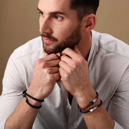 Maserati Jewels Bracciale in pelle riciclata e acciaio inossidabile JM223AVE16 da uomo