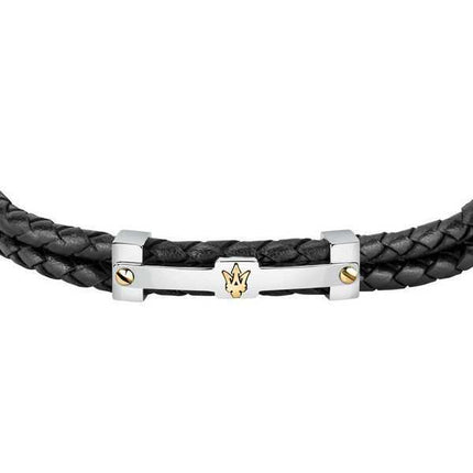 Bracciale da uomo Maserati Jewels in pelle nera e acciaio inossidabile JM422AVE11
