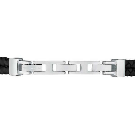 Bracciale da uomo Maserati Jewels in pelle nera e acciaio inossidabile JM422AVE11