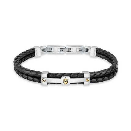 Bracciale da uomo Maserati Jewels in pelle nera e acciaio inossidabile JM422AVE11