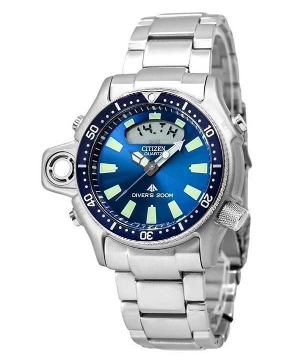 Orologio da uomo Citizen Promaster Aqualand in acciaio inossidabile quadrante blu al quarzo diver JP2000-67L 200M