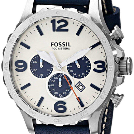 Fossil Nate Chronograph Quartz Orologio da uomo JR1480 in pelle blu navy