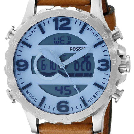 Orologio da uomo con cinturino in pelle marrone al quarzo analogico-digitale Fossil Nate JR1492
