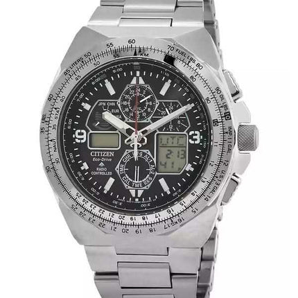 Orologio da pilota da uomo Citizen Promaster Skyhawk AT Chronograph in acciaio inossidabile con quadrante nero Eco-Drive JY8120-