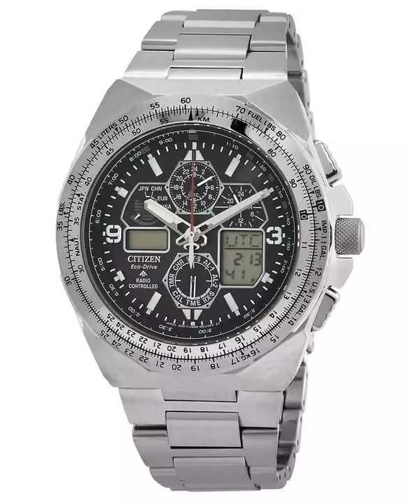 Orologio da pilota da uomo Citizen Promaster Skyhawk AT Chronograph in acciaio inossidabile con quadrante nero Eco-Drive JY8120-