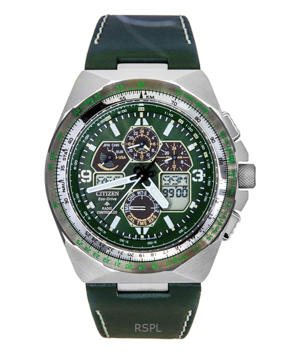 Orologio da uomo Citizen Promaster Skyhawk AT Perpetual Calendar Chronograph con quadrante verde Eco-Drive Diver's JY8147-01X 200M