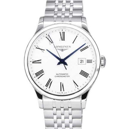 Orologio da uomo Longines Record Chronometer in acciaio inossidabile con quadrante bianco automatico L2.821.4.11.6