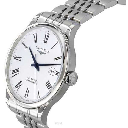 Orologio da uomo Longines Record Chronometer in acciaio inossidabile con quadrante bianco automatico L2.821.4.11.6