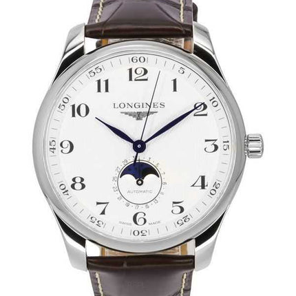Orologio da uomo Longines Master Collection Moon Phase cinturino in pelle quadrante argento automatico L2.919.4.78.3