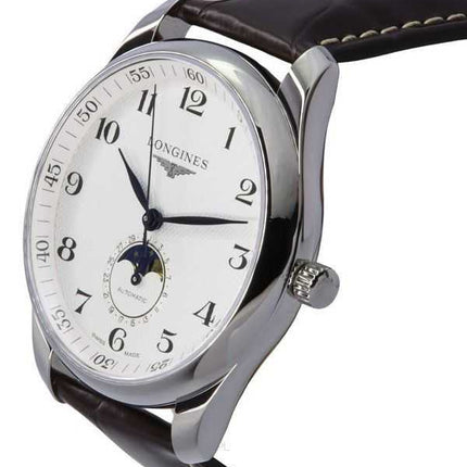 Orologio da uomo Longines Master Collection Moon Phase cinturino in pelle quadrante argento automatico L2.919.4.78.3