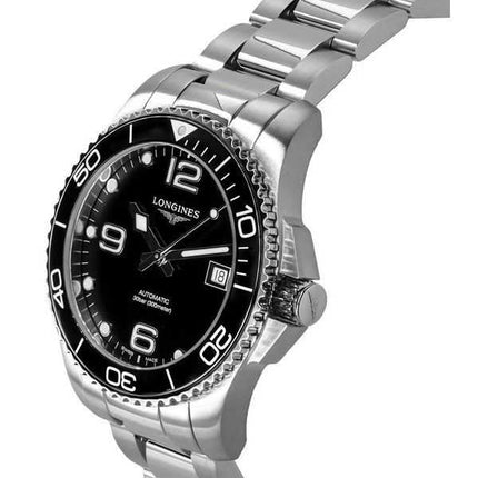 Orologio da uomo Longines HydroConquest in acciaio inossidabile quadrante nero automatico subacqueo L3.741.4.56.6 300M