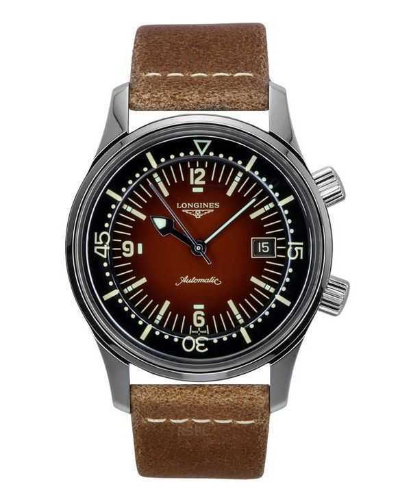 Orologio da uomo Longines Legend Diver cinturino in pelle quadrante marrone automatico L3.774.4.60.2 300M