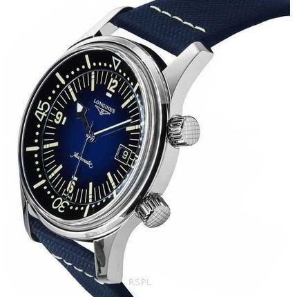 Orologio da uomo Longines Legend Diver con cinturino in pelle e quadrante blu automatico L3.774.4.90.2 300M