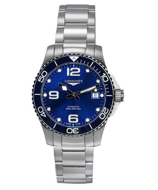 Orologio da uomo Longines HydroConquest in acciaio inossidabile con quadrante blu Sunray automatico subacqueo L3.780.4.96.6 300M