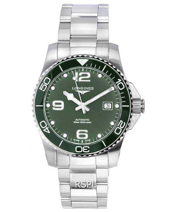 Longines HydroConquest verde opaco con quadrante Super-LumiNova Automatic Diver&#39;s L3.781.4.06.6 300M Orologio da uomo