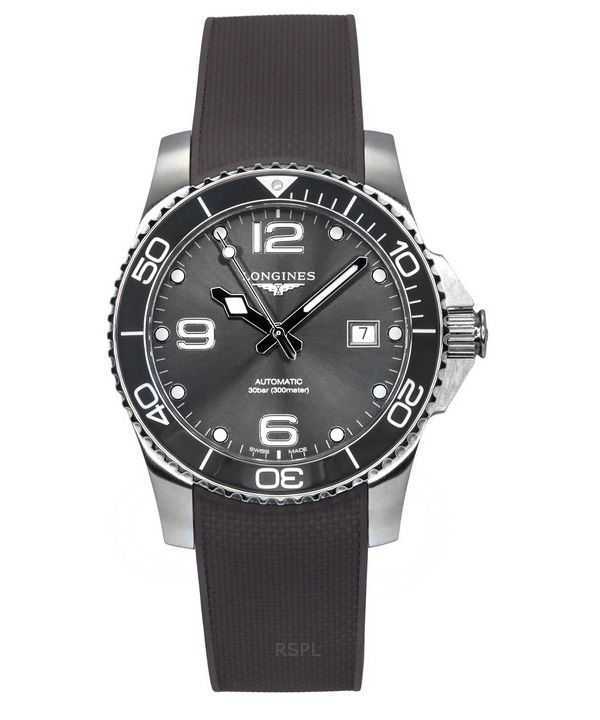 Orologio da uomo Longines Hydroconquest cinturino in gomma quadrante grigio Sunray automatico subacqueo L3.781.4.76.9 300M