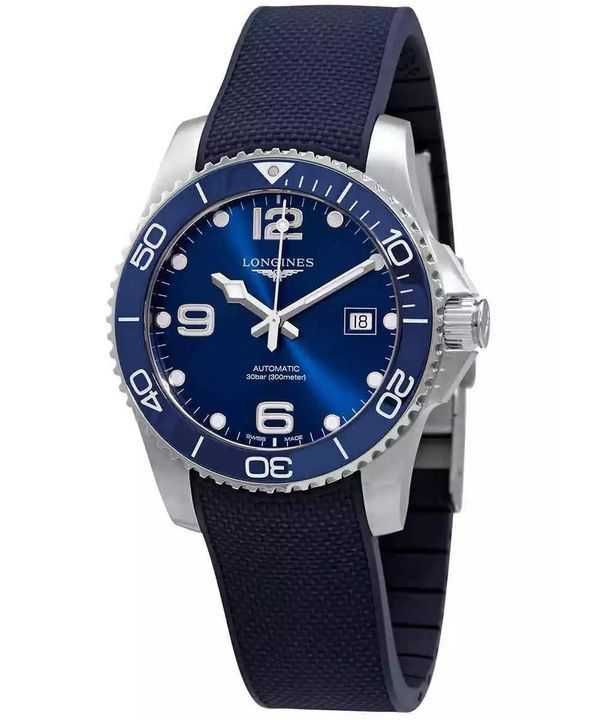 Orologio da uomo Longines Hydroconquest cinturino in gomma quadrante blu Sunray automatico subacqueo L3.781.4.96.9 300M