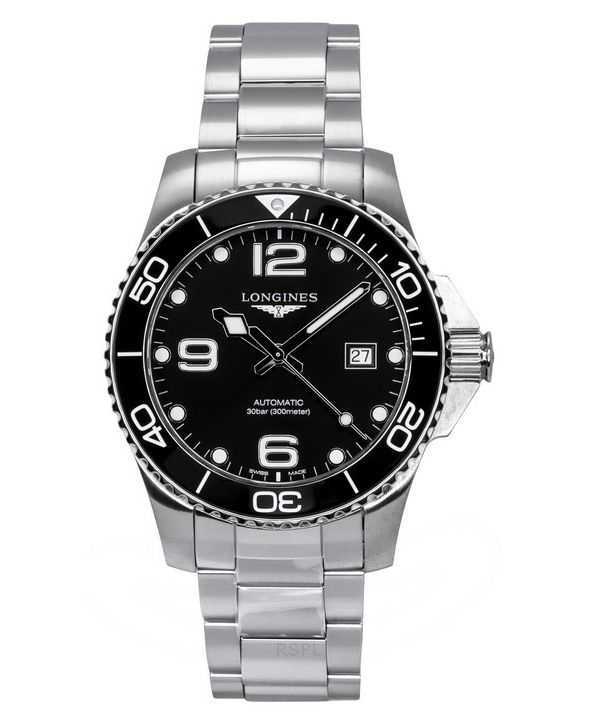 Orologio da uomo Longines Hydroconquest in acciaio inossidabile Sunray quadrante nero automatico subacqueo L3.782.4.56.6 300M