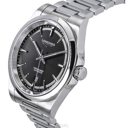 Orologio da uomo Longines Conquest in acciaio inossidabile Sunray quadrante nero automatico L3.830.4.52.6 100M