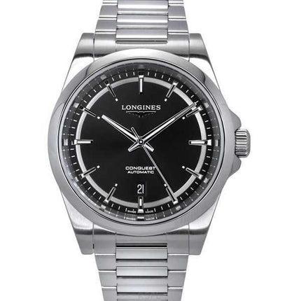 Orologio da uomo Longines Conquest in acciaio inossidabile Sunray quadrante nero automatico L3.830.4.52.6 100M