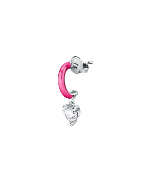 La Petite Story - Orecchini singoli in acciaio con smalto fucsia e zircone trasparente LPS02AQM35 da donna