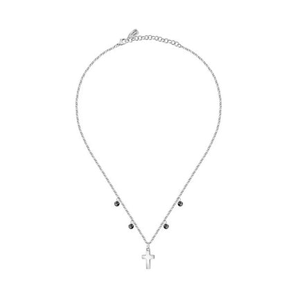 Collana con croce in acciaio La Petite Story con zircone trasparente e perline nere LPS10ASF07 per donna