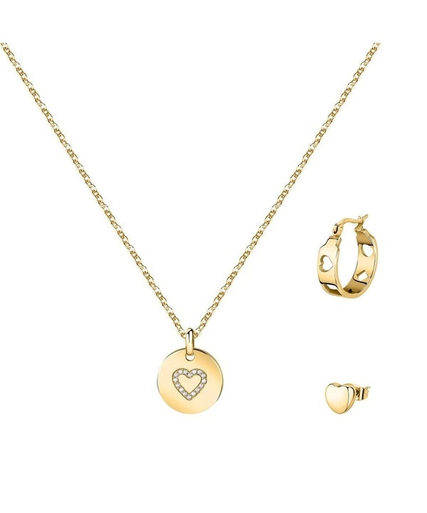 Collana e orecchini in acciaio color oro La Petite Story, set speciale con zircone bianco LPS20ASD02 per donna