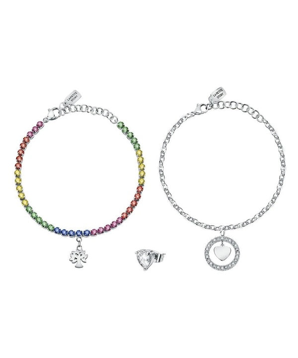 Collana e orecchini in acciaio La Petite Story, set speciale con cristallo multicolore LPS20ASD03 per donna