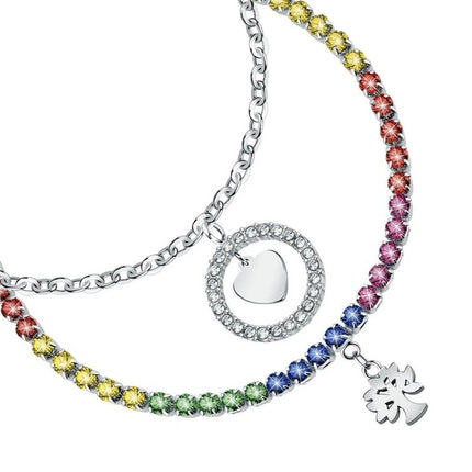 Collana e orecchini in acciaio La Petite Story, set speciale con cristallo multicolore LPS20ASD03 per donna